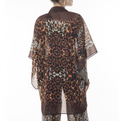 Kimono mini deschis Wild Mood, bordura maro, voal transparent